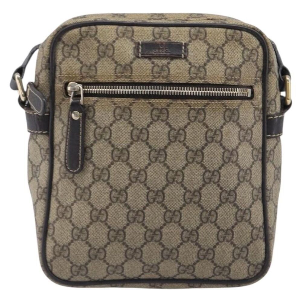 Gucci Front Zip Pocket Messenger Gg Coated Canvas Beige Canvas Shoulder Bag Bag